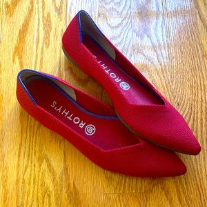 Rothy’s RED womens flat size 8, black shell details, blue lining ❤️❤️
